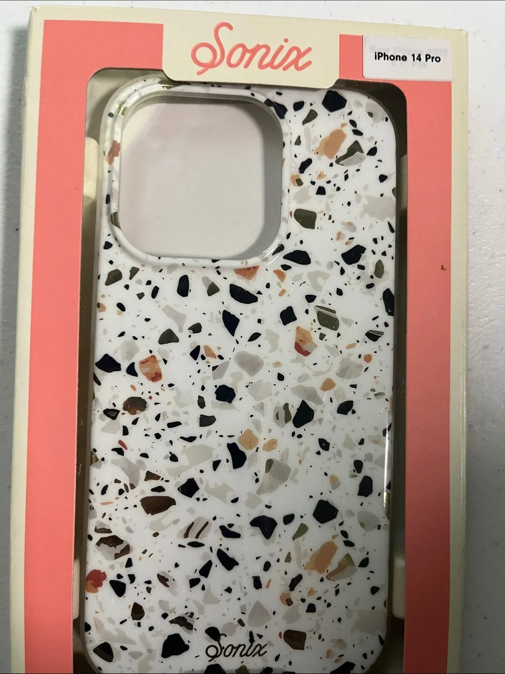 Sonix White Terrazzo iPhone 14 Pro Case with Multi-Colored Flecks